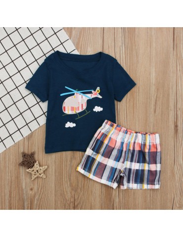 2Pcs Helicopter Pattern Baby Boys Summer Clothing Sets T Shirt + Shorts For 0-36M