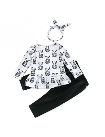 3Pcs Panda Print Baby Girls Casual Sets For 0-2Years