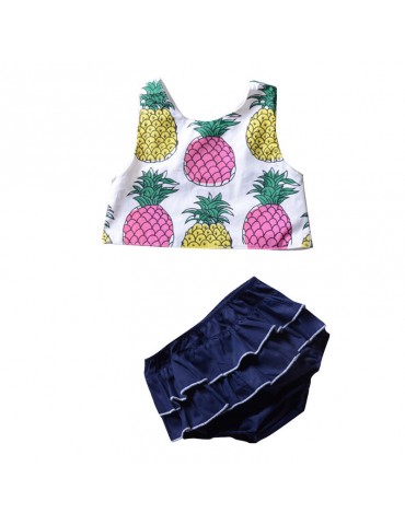 Pineapple Printed Baby Sleeveless Summer Set Vest + Short Pants For 0-24M