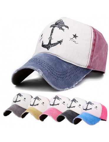 Men Women Cotton Thin Sunshade Baseball Caps Vintage Anchor Pattern Breathable Caps