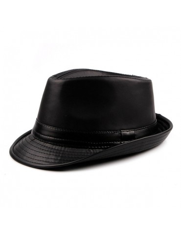 Men Winter Vintage PU Leather Curved Brim Jazz Cap British Style Warm Fedora Hat