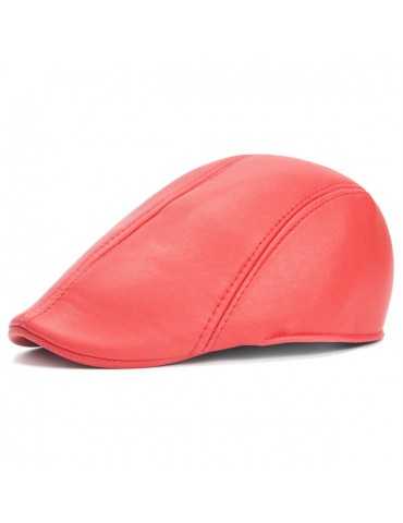 Mens Vintage PU Leather Solid Beret Cap Casual Newsboy Golf Comfortable Cabbie Hat Forward Cap