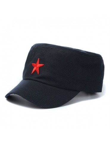 Men Women Red Five-Pointed Star Military Hat Cotton Adjustable Army Cadet Cap Lovers Hat