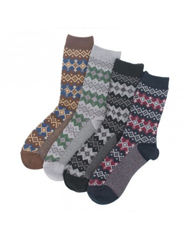 Mens Winter Warm Vintage Vogue Wool Diamond Socks Casual Comfortable Middle Tube Socks