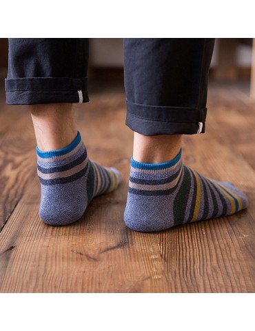 Men Spring Summer Cotton Breathable Sweat Boat Socks Comfortable Casual Stripe Invisible Socks