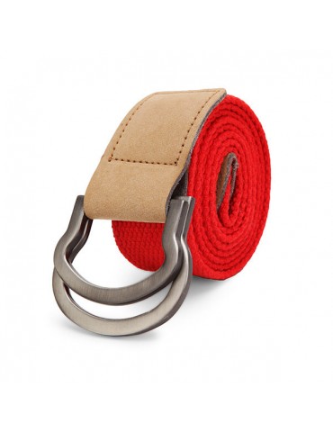 Double Ring Loop Canvas Men's Belt Alloy Leather Buckle Pants Strip