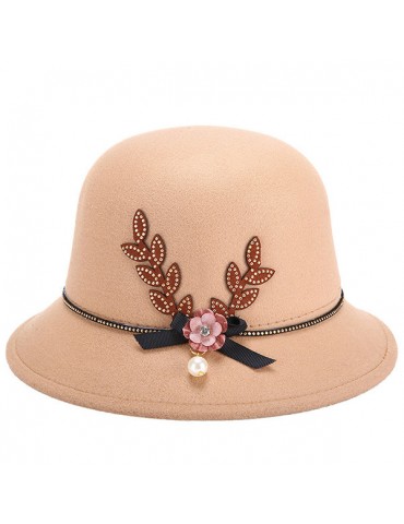 Women Elegant Felt Fedoras Top Hat Casual Floral Bowknot Decoration Bucket Hat