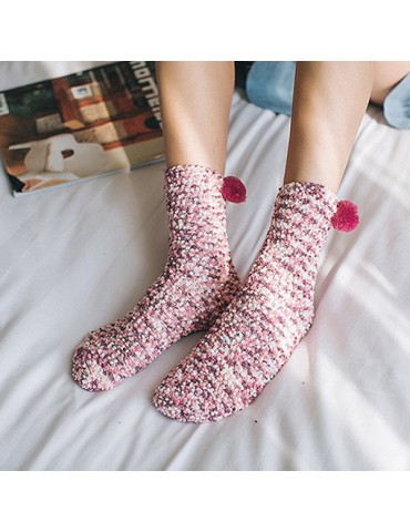 Women Cute Mixed Color Coral Velvet Socks Casual Thicken Warm Middle Tube Socks