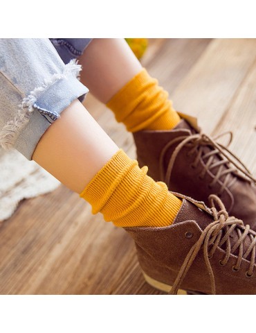 Women Autumn Warm Comfortable Cotton Tube Socks Leisure Soft Breathable Vertical Stripe Socks