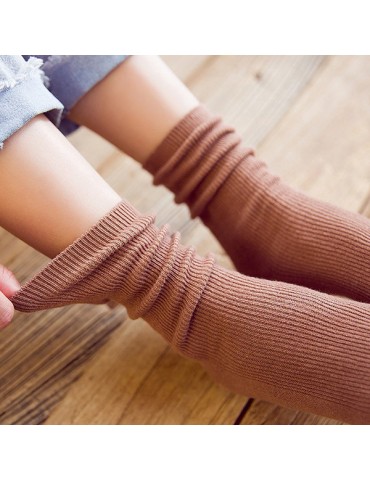 Women Autumn Warm Comfortable Cotton Tube Socks Leisure Soft Breathable Vertical Stripe Socks