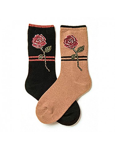 Womens Cotton Embroidery Retro Antibacterial Deodorant Beri Socks Breathable Sport Middle Tube Socks