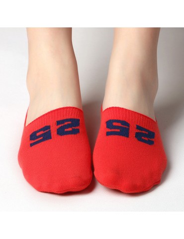 Women Breathable Casual Cotton Boat Socks Stealth Printed Number Boat Socks