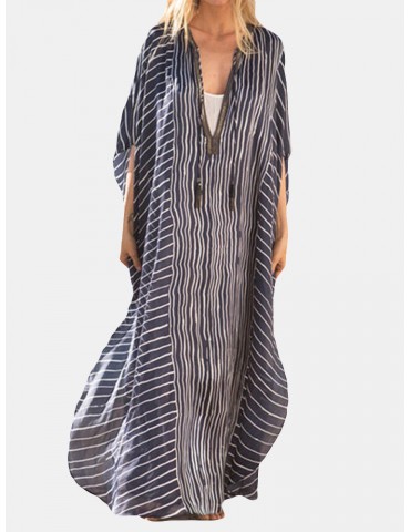 Irregular Stripe Loose Maxi Dress For Women