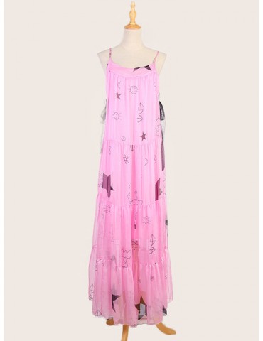 Sweet Straps Sleeveless Side Lace-up Chiffon Maxi Dress