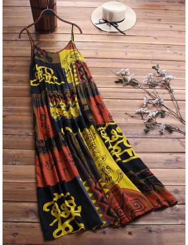 Random Ethnic Print Patchwrk Vintage Dress For Women