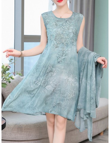 Floral Embroidered Jacquard Loose Vintage Two Pieces Dresses